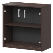 Стеллаж низкий с прозрачным стеклом Арго А-302/А-стл302пр Дуб венге